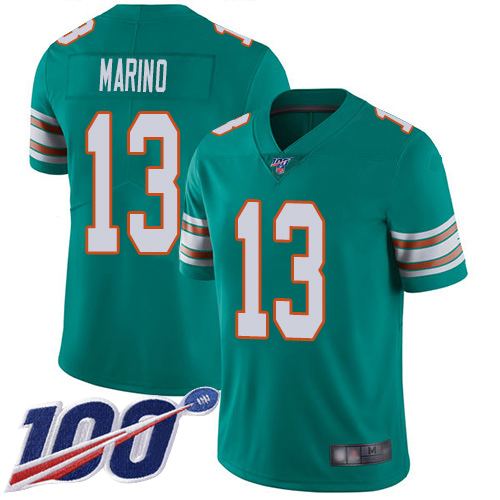 Nike Miami Dolphins #13 Dan Marino Aqua Green Alternate Men Stitched NFL 100th Season Vapor Limited Jersey->miami dolphins->NFL Jersey